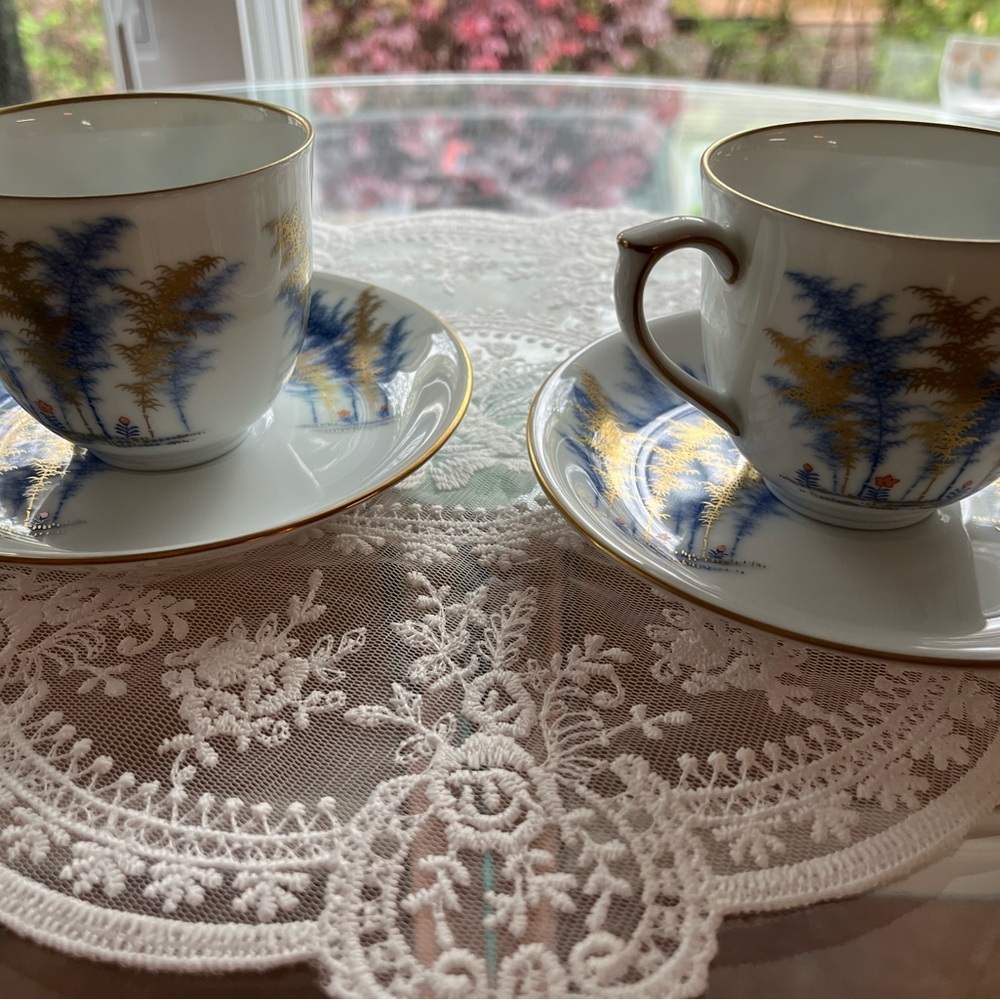 Porcelain Blue and Gold Tea Cup and Saucer Set